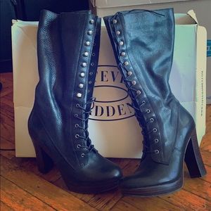 Steve Madden Black Leather Boots, Size 8